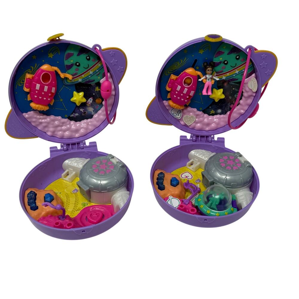 Polly Pocket Saturn Space‎ Explorer Compact Lot 2 2019 Incomplete Micro Dolls